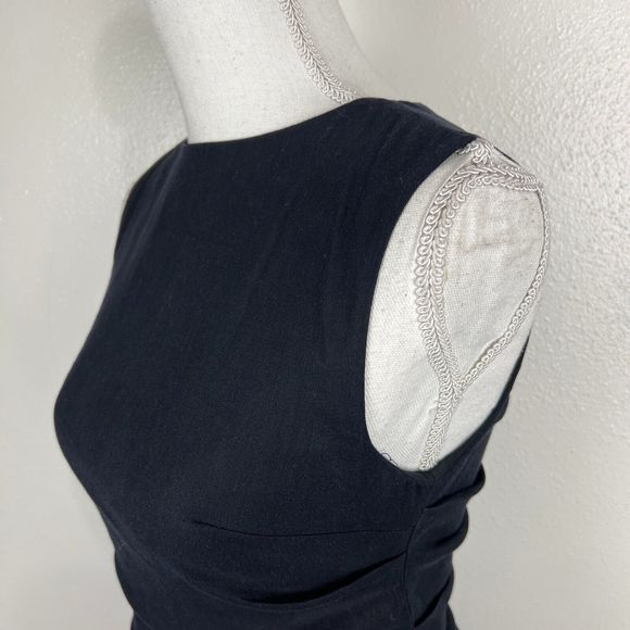 Nicole Miller Artelier Dress Women 4 Black Sleeveless Midi Drape Solid LBD Linen - Picture 9 of 14